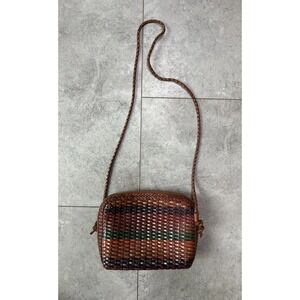 Vintage CEM Woven Leather Crossbody Purse Multicolor Boho Festival Western